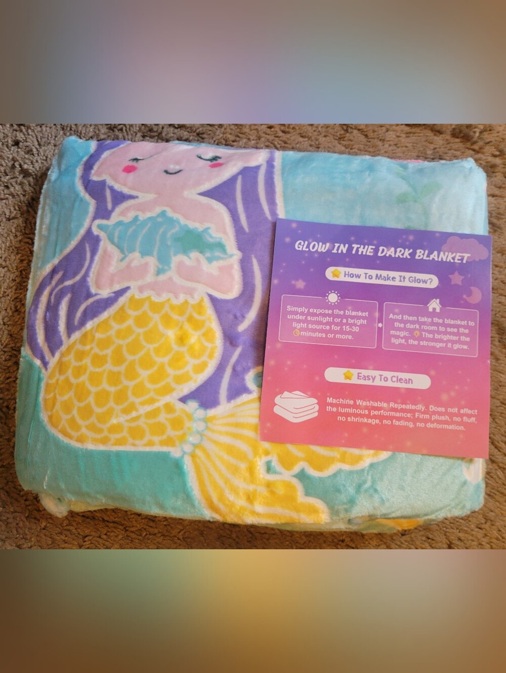 Glow-In-The-Dark Mermaid Kids Blanket - Blue, Purple, Yellow